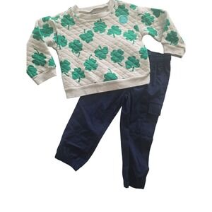 Carters boy 2T Shamrock Quilted Sweatshirt and Cargo Pants Set St Patricks Day